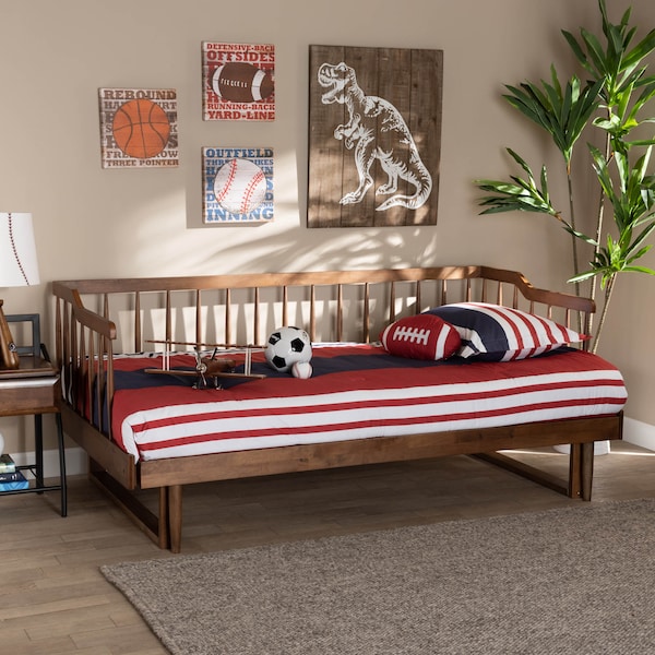 Baxton Studio Muriel Walnut Wood Expandable Twin Size to King Size Spindle Daybed - 167-10739