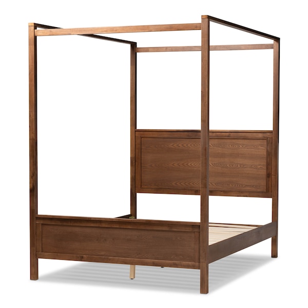 Baxton Studio Veronica Walnut Brown Finished Wood Queen Size Platform Canopy Bed - 165-10718
