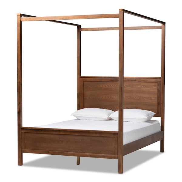 Baxton Studio Veronica Walnut Brown Finished Wood Queen Size Platform Canopy Bed - 165-10718