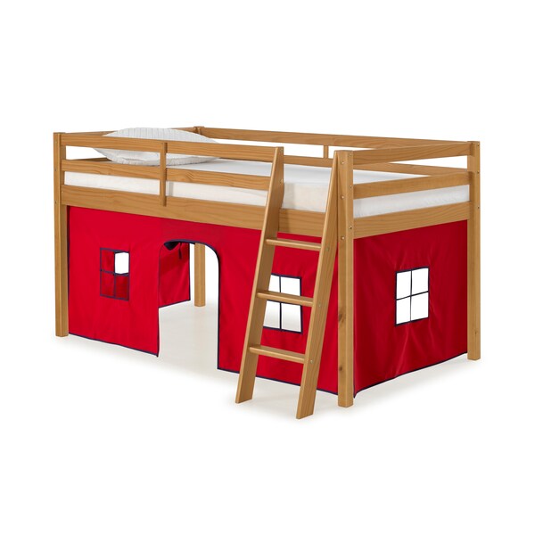 Alaterre Furniture Roxy Twin Wood Junior Loft Bed with Cinnamon with Red and Blue Bottom Tent - AJRX10CIATRBL
