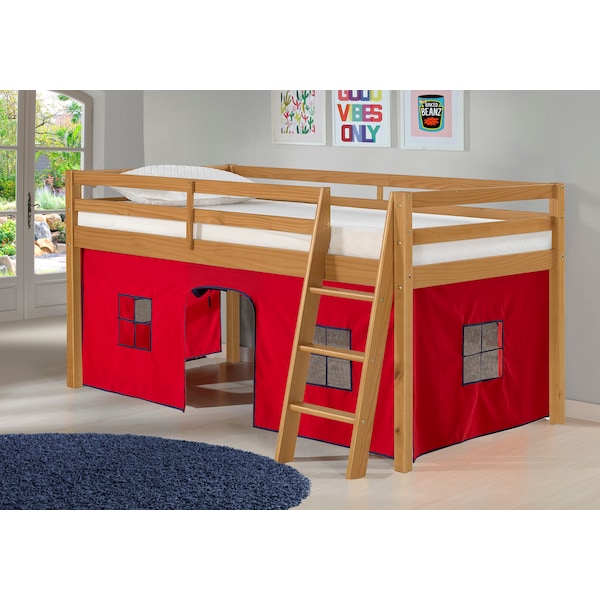 Alaterre Furniture Roxy Twin Wood Junior Loft Bed with Cinnamon with Red and Blue Bottom Tent - AJRX10CIATRBL