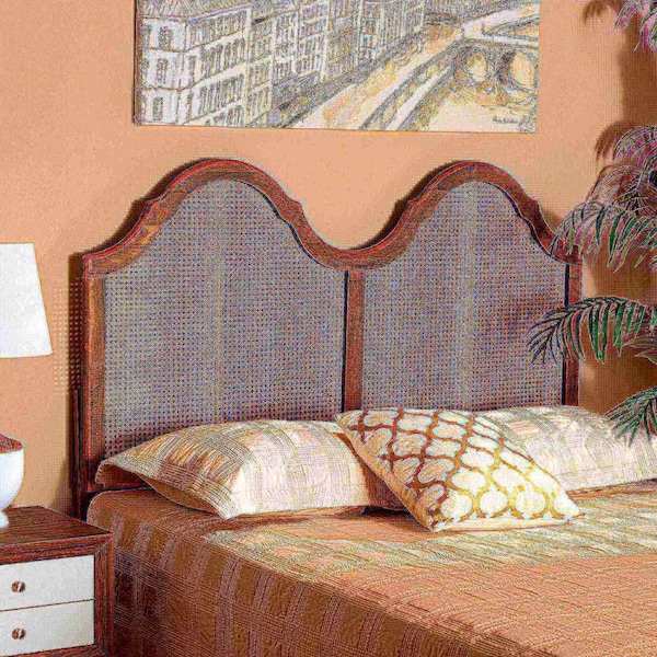 Baxton Studio Hazel Vintage Classic Ash Walnut Finished Wood and Synthetic Rattan Full Size Arched Headboard - 181-11127-ZORO