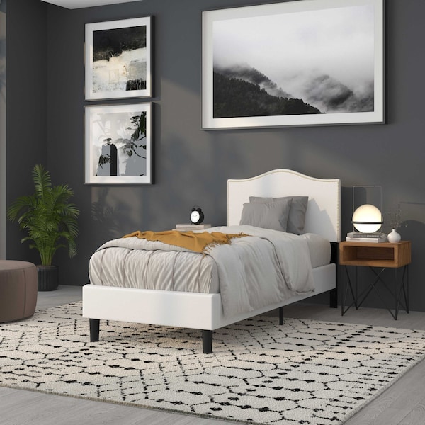 Flash Furniture Headboard, Twin Size, White Fabric - HG-HB1707-T-W-GG