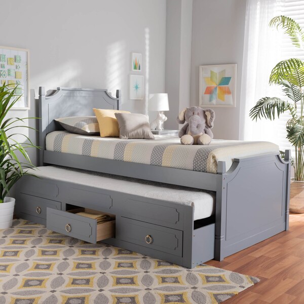 Baxton Studio Mariana Wood Twin Size 3-Drawer Storage Bed with Pull-Out Trundle Bed - 164-10308