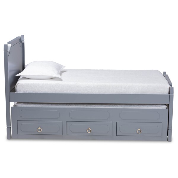 Baxton Studio Mariana Wood Twin Size 3-Drawer Storage Bed with Pull-Out Trundle Bed - 164-10308