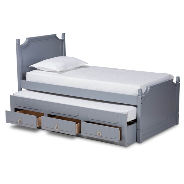 Baxton Studio Mariana Wood Twin Size 3-Drawer Storage Bed with Pull-Out Trundle Bed - 164-10308