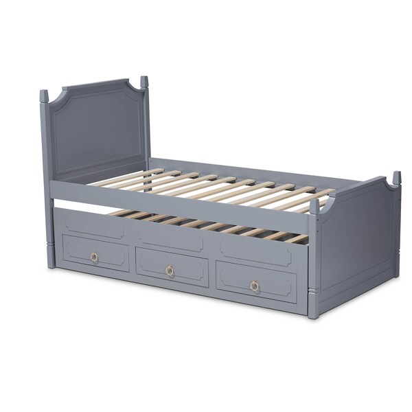 Baxton Studio Mariana Wood Twin Size 3-Drawer Storage Bed with Pull-Out Trundle Bed - 164-10308