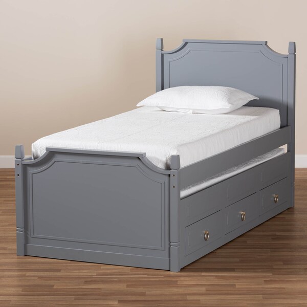 Baxton Studio Mariana Wood Twin Size 3-Drawer Storage Bed with Pull-Out Trundle Bed - 164-10308