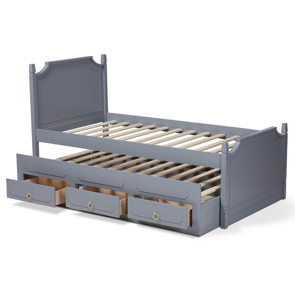 Baxton Studio Mariana Wood Twin Size 3-Drawer Storage Bed with Pull-Out Trundle Bed - 164-10308