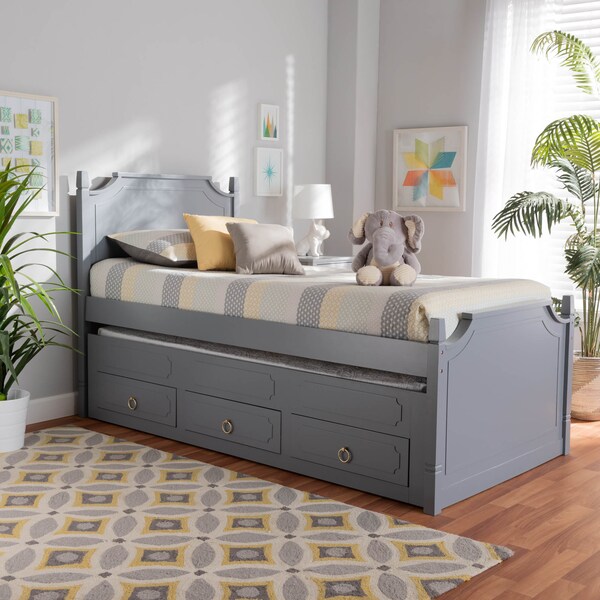 Baxton Studio Mariana Wood Twin Size 3-Drawer Storage Bed with Pull-Out Trundle Bed - 164-10308