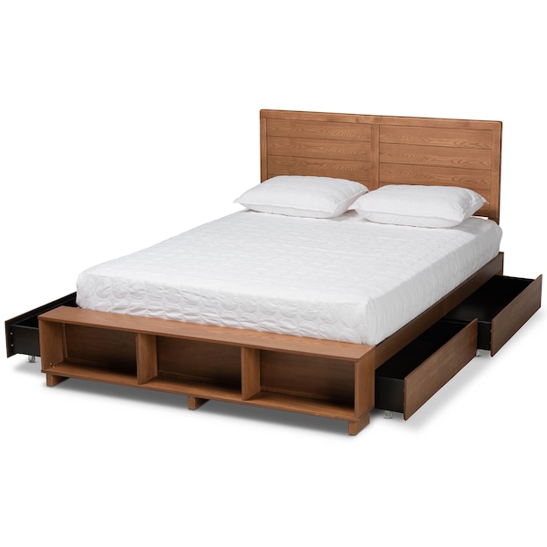 Baxton Studio Alba Wood Queen Size 4-Drawer Platform Bed with Built-In Shelves - 173-9426-10669