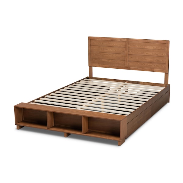 Baxton Studio Alba Wood Queen Size 4-Drawer Platform Bed with Built-In Shelves - 173-9426-10669