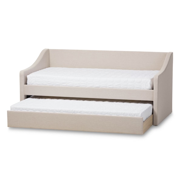Baxton Studio Barnstorm Beige Upholstered Daybed with Guest Trundle Bed - 131-7304