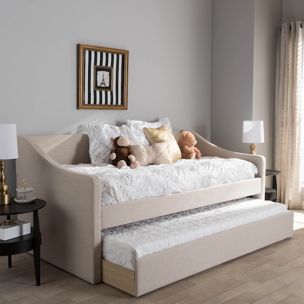 Baxton Studio Barnstorm Beige Upholstered Daybed with Guest Trundle Bed - 131-7304