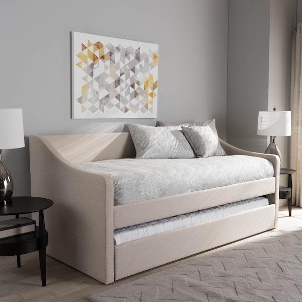 Baxton Studio Barnstorm Beige Upholstered Daybed with Guest Trundle Bed - 131-7304