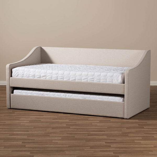 Baxton Studio Barnstorm Beige Upholstered Daybed with Guest Trundle Bed - 131-7304