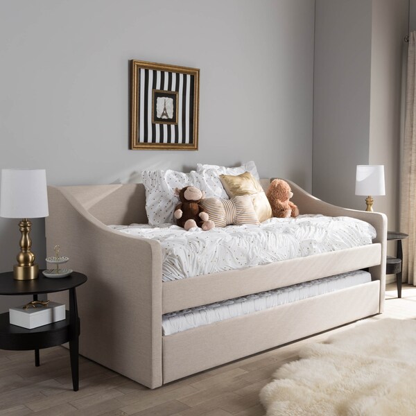 Baxton Studio Barnstorm Beige Upholstered Daybed with Guest Trundle Bed - 131-7304
