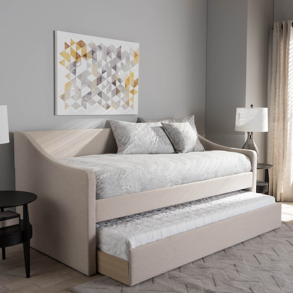 Baxton Studio Barnstorm Beige Upholstered Daybed with Guest Trundle Bed - 131-7304