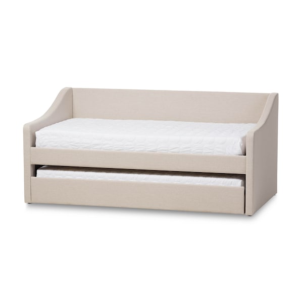 Baxton Studio Barnstorm Beige Upholstered Daybed with Guest Trundle Bed - 131-7304