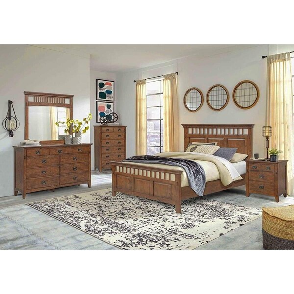 Fine-Line Mission Bay King Bedroom Set Amish Brown - Solid Wood 5 Piece - FI3766917