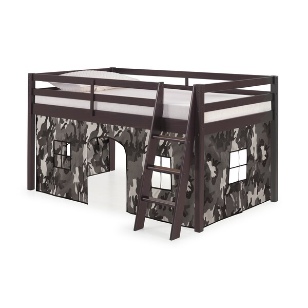 Alaterre Furniture Roxy Twin Wood Junior Loft Bed with Espresso with Gray Camo Bottom Tent - AJRX10P0ATCGY