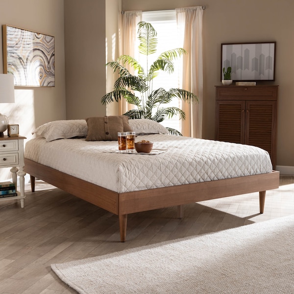 Baxton Studio Rina Mid-Century Ash Walnut Finished Full Size Wood Bed Frame - 159-9812
