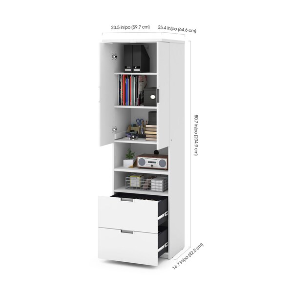 Bestar Lumina 89W Queen Murphy Bed with Storage Cabinet (90W), White - 85888-17