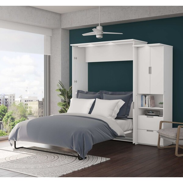 Bestar Lumina 89W Queen Murphy Bed with Storage Cabinet (90W), White - 85888-17