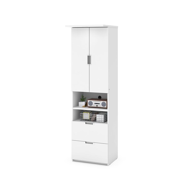 Bestar Lumina 89W Queen Murphy Bed with Storage Cabinet (90W), White - 85888-17