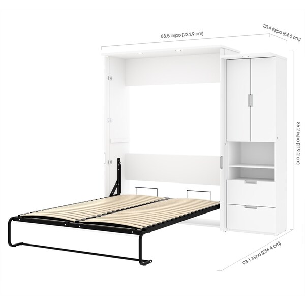 Bestar Lumina 89W Queen Murphy Bed with Storage Cabinet (90W), White - 85888-17