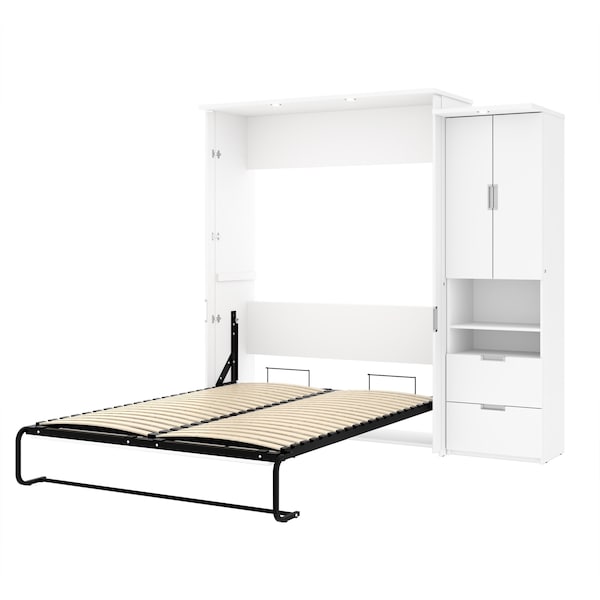 Bestar Lumina 89W Queen Murphy Bed with Storage Cabinet (90W), White - 85888-17