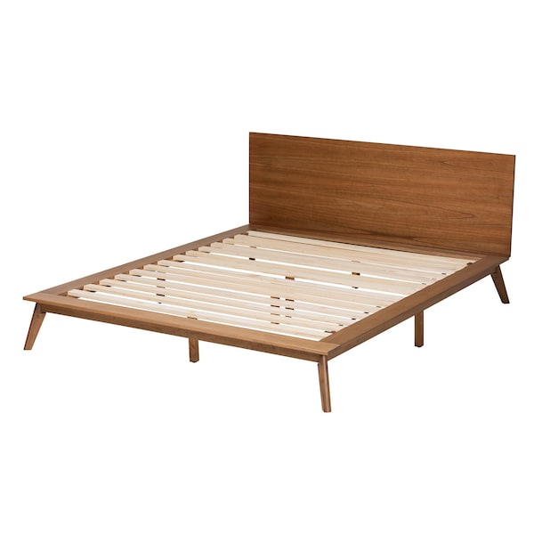 Baxton Studio Wheatley Mid-Century Modern Walnut Brown Finished Wood Queen Size Platform Bed - 235-13244-ZORO
