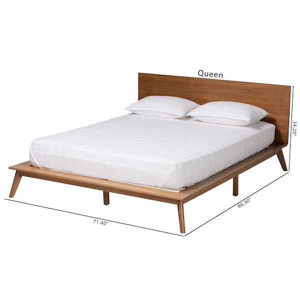 Baxton Studio Wheatley Mid-Century Modern Walnut Brown Finished Wood Queen Size Platform Bed - 235-13244-ZORO