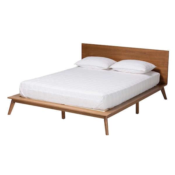 Baxton Studio Wheatley Mid-Century Modern Walnut Brown Finished Wood Queen Size Platform Bed - 235-13244-ZORO