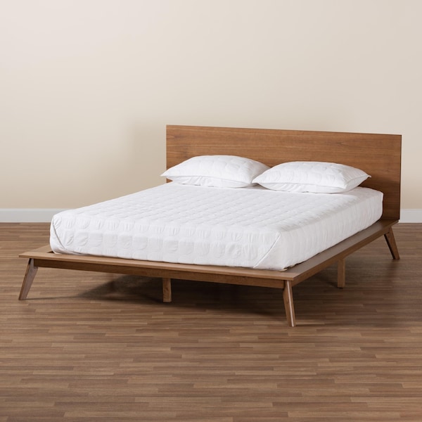 Baxton Studio Wheatley Mid-Century Modern Walnut Brown Finished Wood Queen Size Platform Bed - 235-13244-ZORO