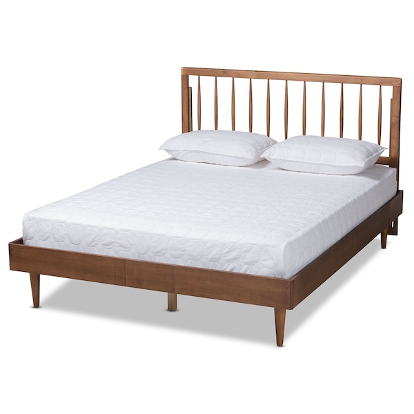 Baxton Studio Sora Mid-Century Modern Ash Walnut Finished Wood Queen Size Platform Bed - 180-11110-9814-ZORO