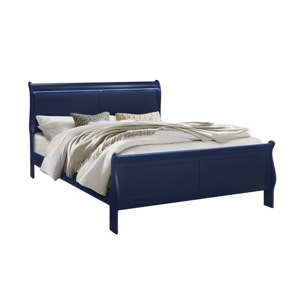 Global Furniture Usa Traditional Glam Rich Blue W /LED Charlie Blue King Bed Group With Led - 2780