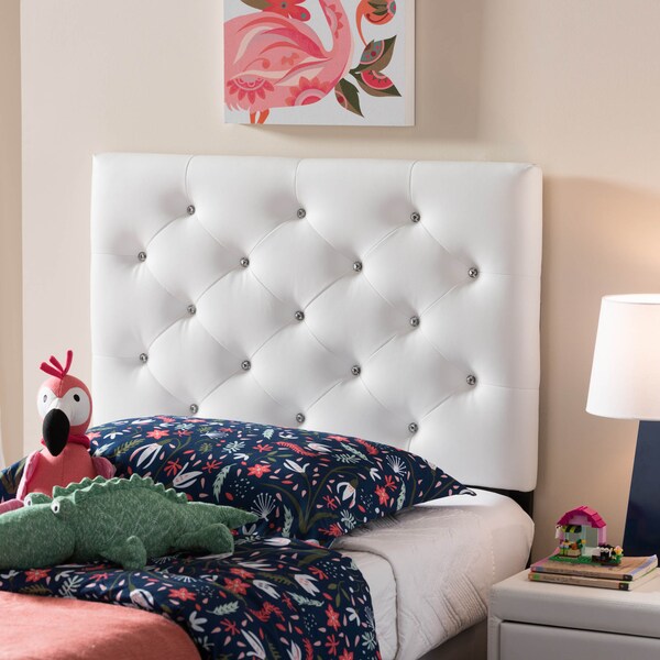 Baxton Studio Viviana White Upholstered Button-Tufted Twin Size Headboard - 125-6973