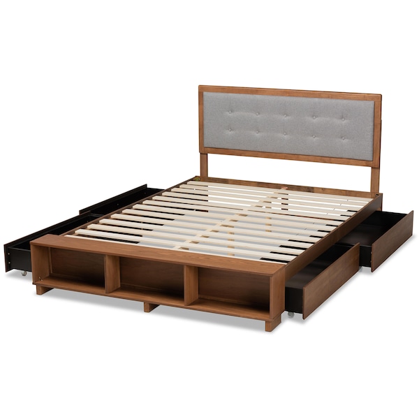 Baxton Studio Cosma Ash Walnut Wood 4-Drawer Queen Size Platform Storage Bed - 173-9435-10669