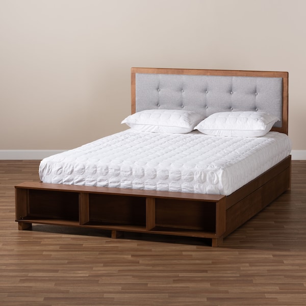 Baxton Studio Cosma Ash Walnut Wood 4-Drawer Queen Size Platform Storage Bed - 173-9435-10669