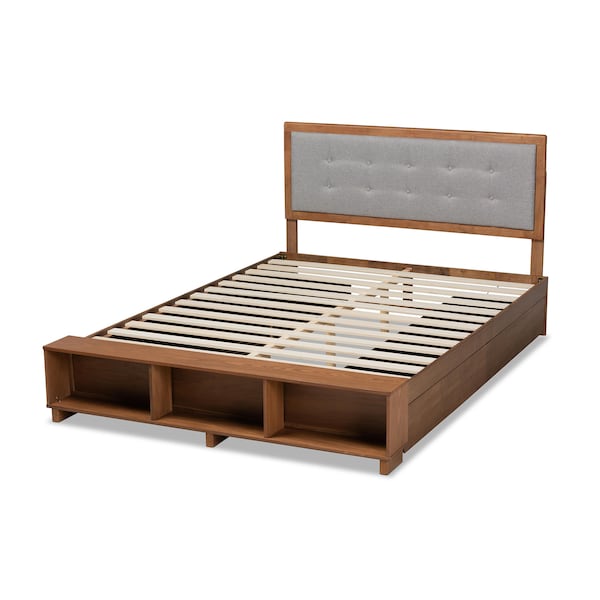 Baxton Studio Cosma Ash Walnut Wood 4-Drawer Queen Size Platform Storage Bed - 173-9435-10669