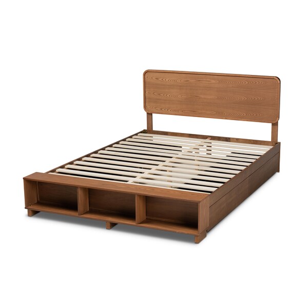 Baxton Studio Vita Ash Walnut Wood 4-Drawer Queen Size Platform Storage Bed - 173-9429-10669