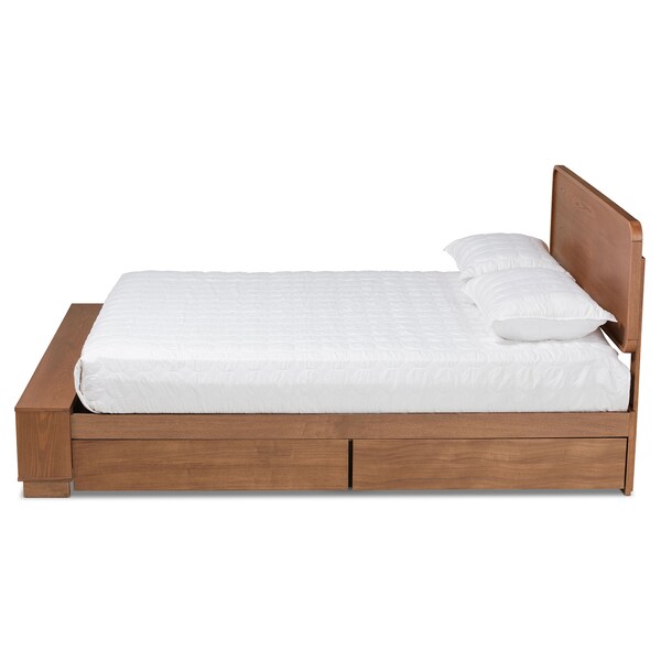 Baxton Studio Vita Ash Walnut Wood 4-Drawer Queen Size Platform Storage Bed - 173-9429-10669
