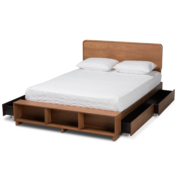 Baxton Studio Vita Ash Walnut Wood 4-Drawer Queen Size Platform Storage Bed - 173-9429-10669