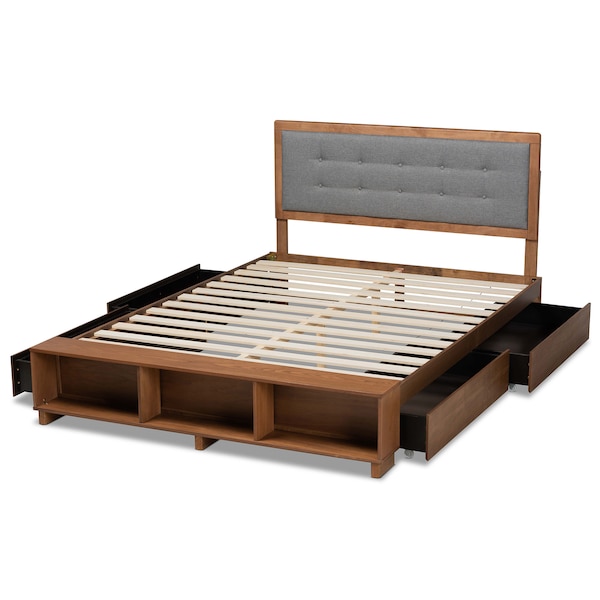 Baxton Studio Cosma Ash Walnut Wood 4-Drawer Queen Size Platform Storage Bed - 173-9432-10669