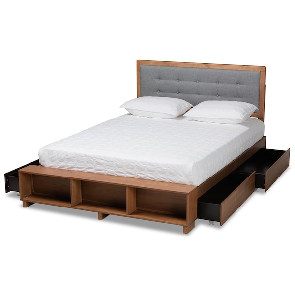 Baxton Studio Cosma Ash Walnut Wood 4-Drawer Queen Size Platform Storage Bed - 173-9432-10669