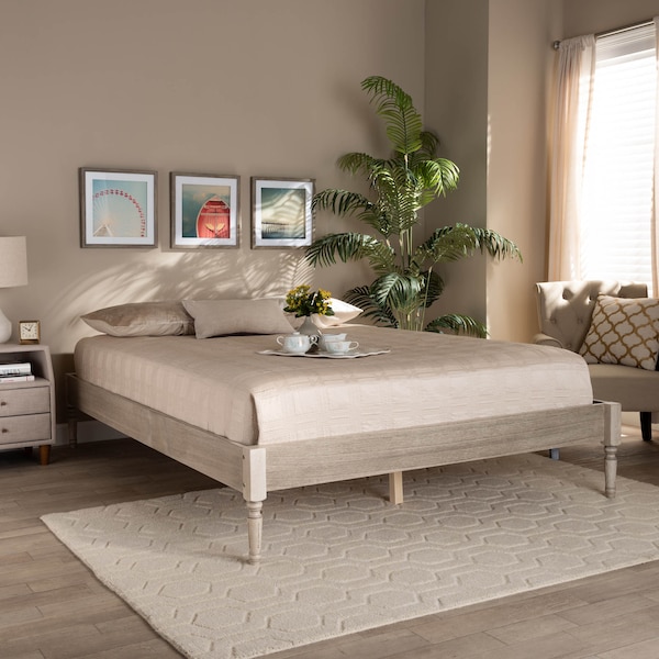 Baxton Studio Colette Antique White Oak Finished Wood King Size Platform Bed Frame - 161-10183