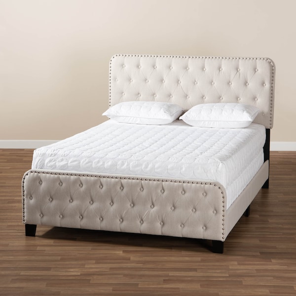 Baxton Studio Annalisa Beige Upholstered Button Tufted Queen Size Panel Bed - 162-10318
