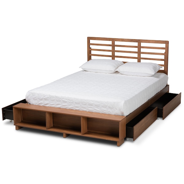 Baxton Studio Milana Ash Walnut Wood 4-Drawer King Size Platform Storage Bed - 173-9424-10670
