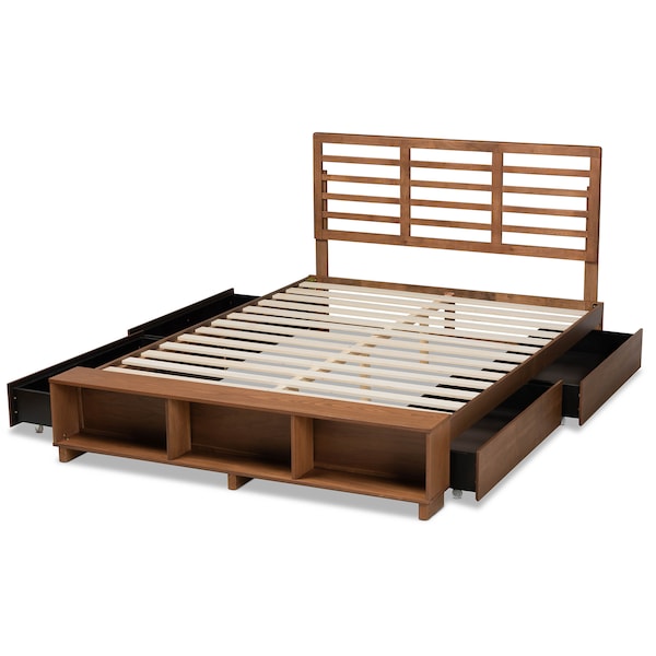 Baxton Studio Milana Ash Walnut Wood 4-Drawer King Size Platform Storage Bed - 173-9424-10670